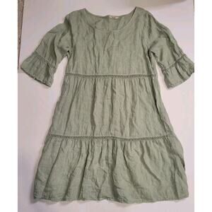 Lungo L'arno 100% linen tiered midi dress L Italy lagenlook coastal cottagecore